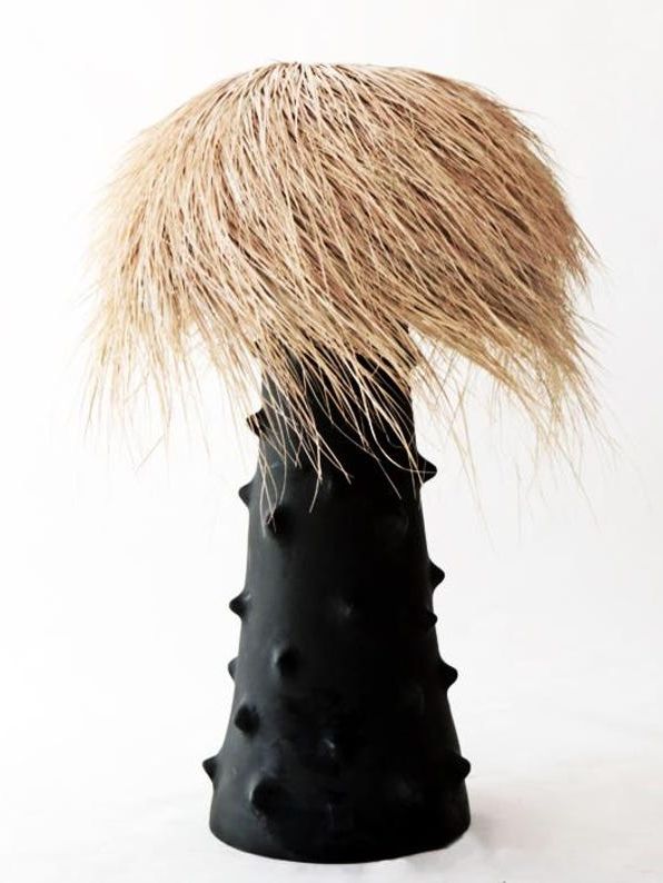 Superb Handcrafted Lamp Made With Black Clay Handmade in Morocco Palm Fiber Lamp Shade