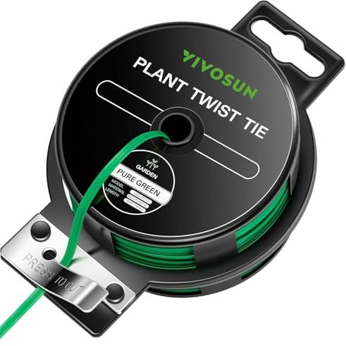 Vivosun Twist Ties, 164 Ft (50m) Pe-Coated Green Plant Ties With Cutter, Reusable &amp;amp; Flexible Tomate Ties for Plant Support, Indoor Outdoor Gardening, Cable Management, Home Office Organization