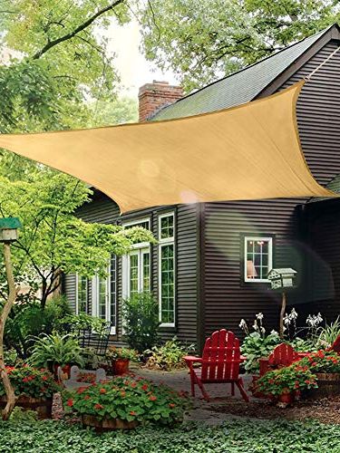 Outdoor Sun Shade Sail Canopy, 10' X 14' Rectangle Shade Cloth Patios Cover - Sunshade Fabric Awning Shelter for Pergola Backyard Garden Lawn (sand)