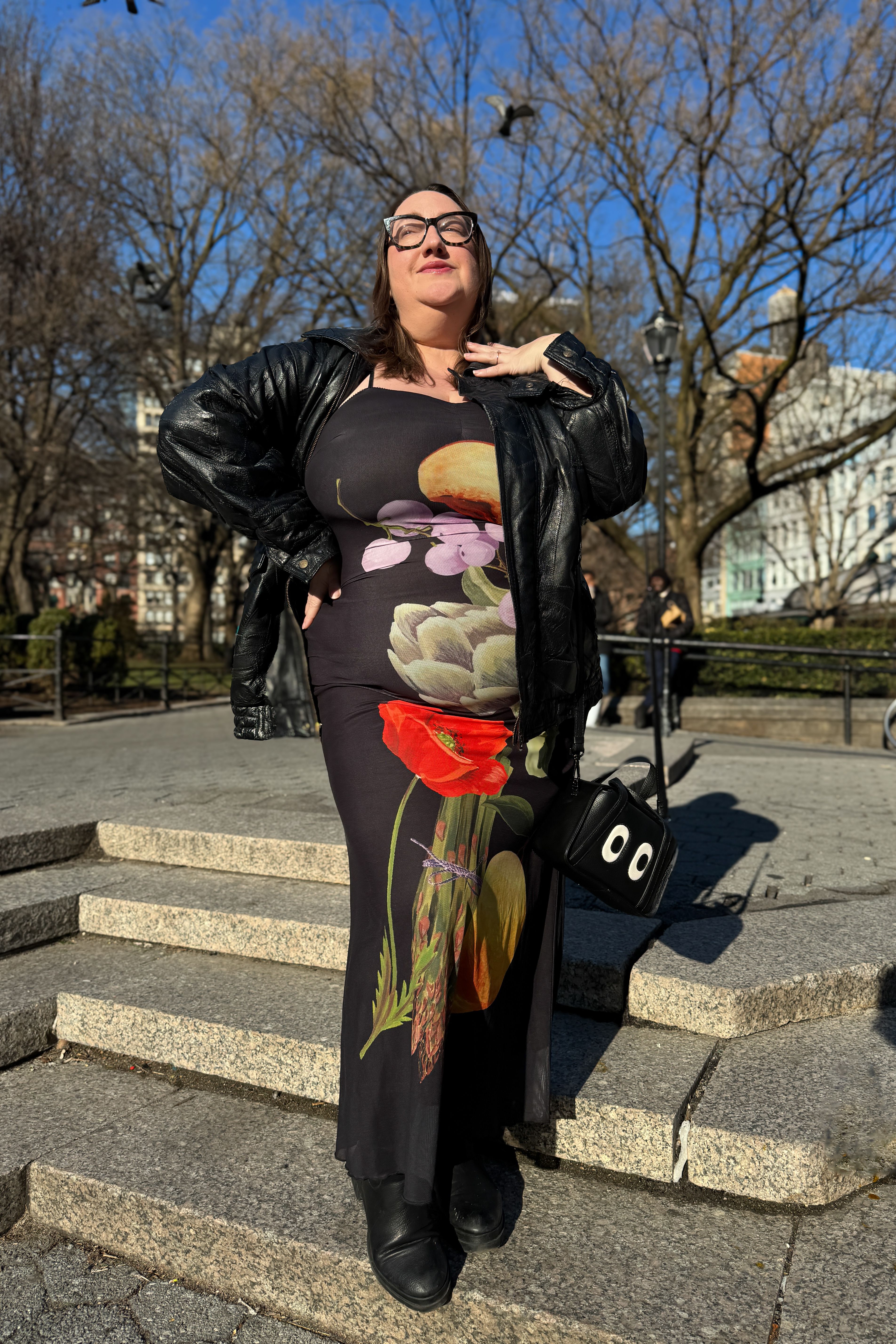 Sarah Chiwaya styles a bomber jacket with a floral dress for spring