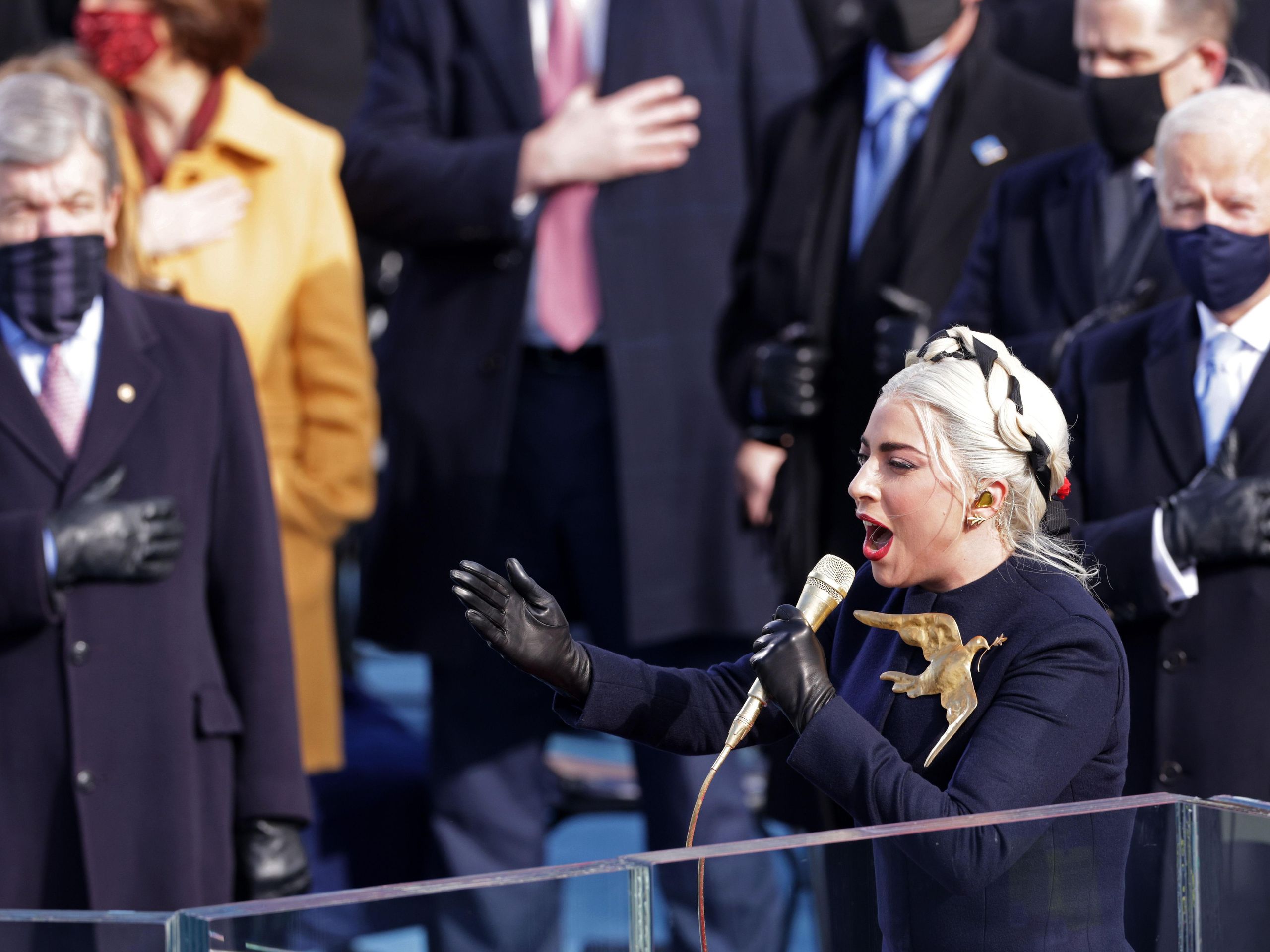 lady gaga presidential inauguration dress Lady Gaga's Inauguration Beauty 2021: All the Makeup Details