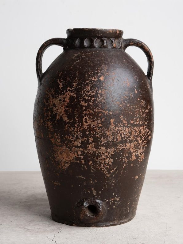 Large Antique French Glazed Terracotta Pottery Olive Oil Jar/decorative Vase, 19th Century