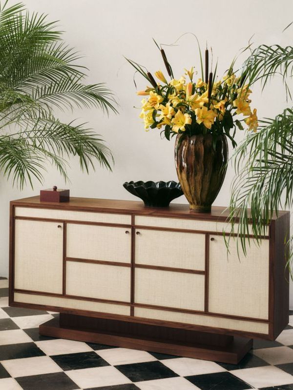 Baseline 72" Natural Walnut and Grasscloth Media Console by Venus Williams