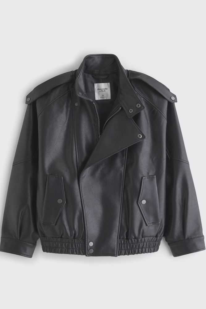 Relaxed Mockneck Vegan Leather Bomber Jacket