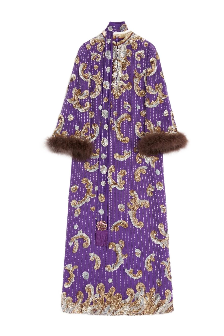 Valentino, Embroidered Chiffon Dress with Feathers