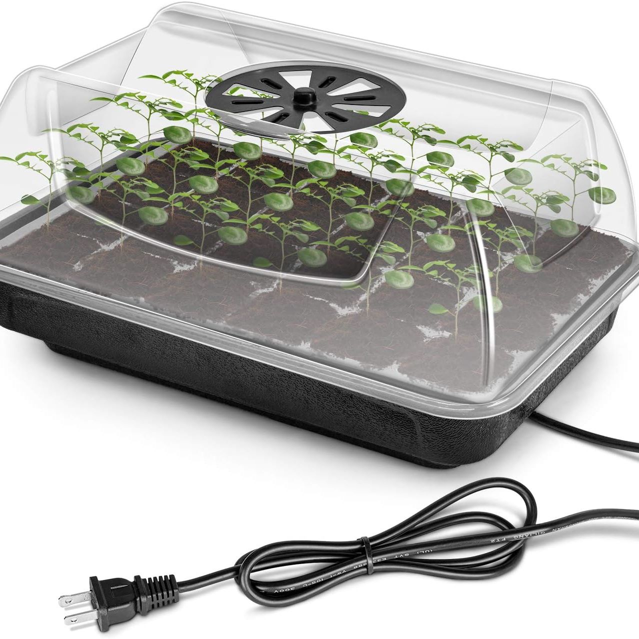 Ipower Heating Seed Starter Germination Kit Seedling Propagation Tray With Heater and 5in Vented Humidity Dome, 1-Pack, Black&amp;amp;transparent