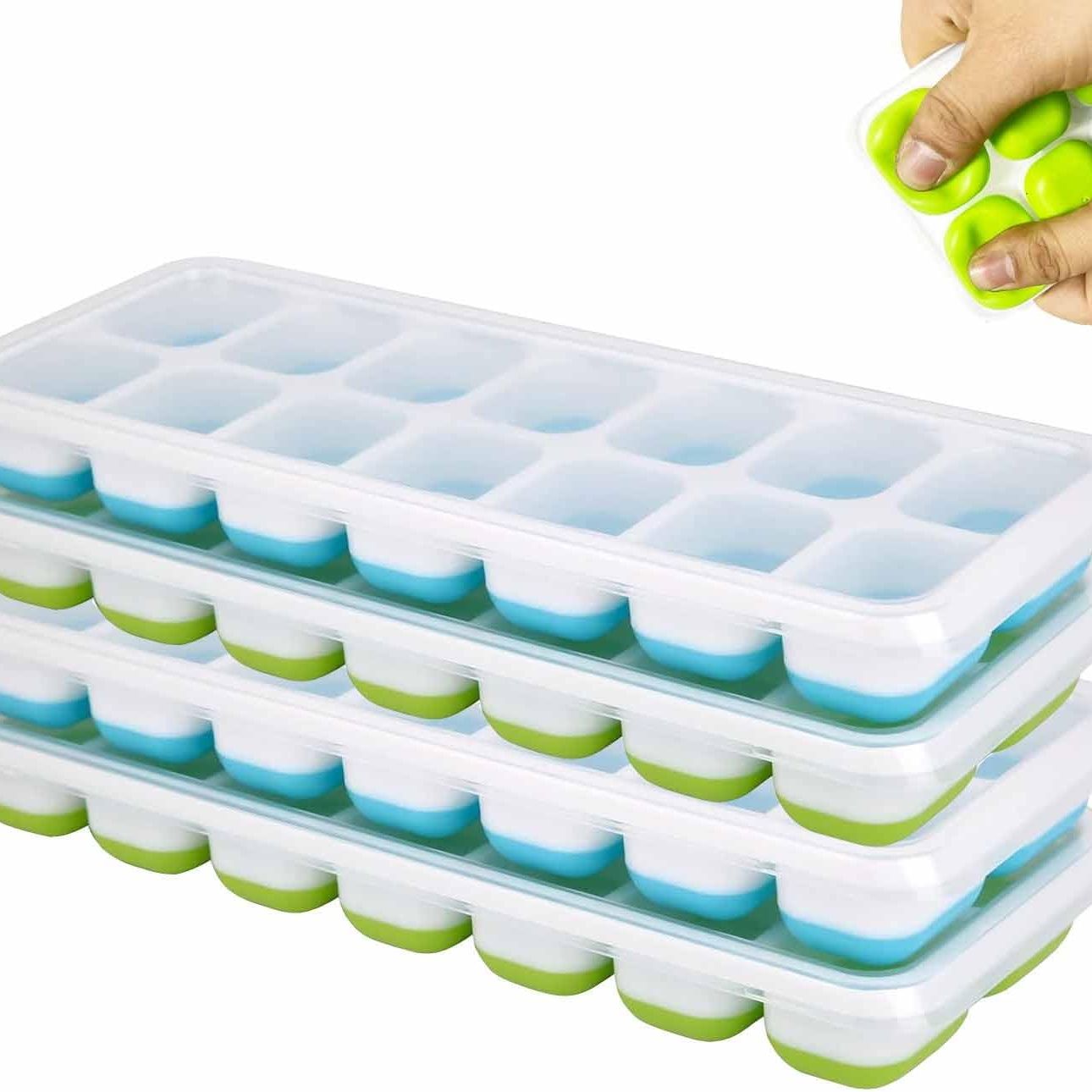 Ice Cube Trays, 4 Pack Reusable Silicone Easy-Release and Flexible 56-Ice Trays With Spill-Resistant Removable Lid, Bpa Free, Durable and Dishwasher Safe