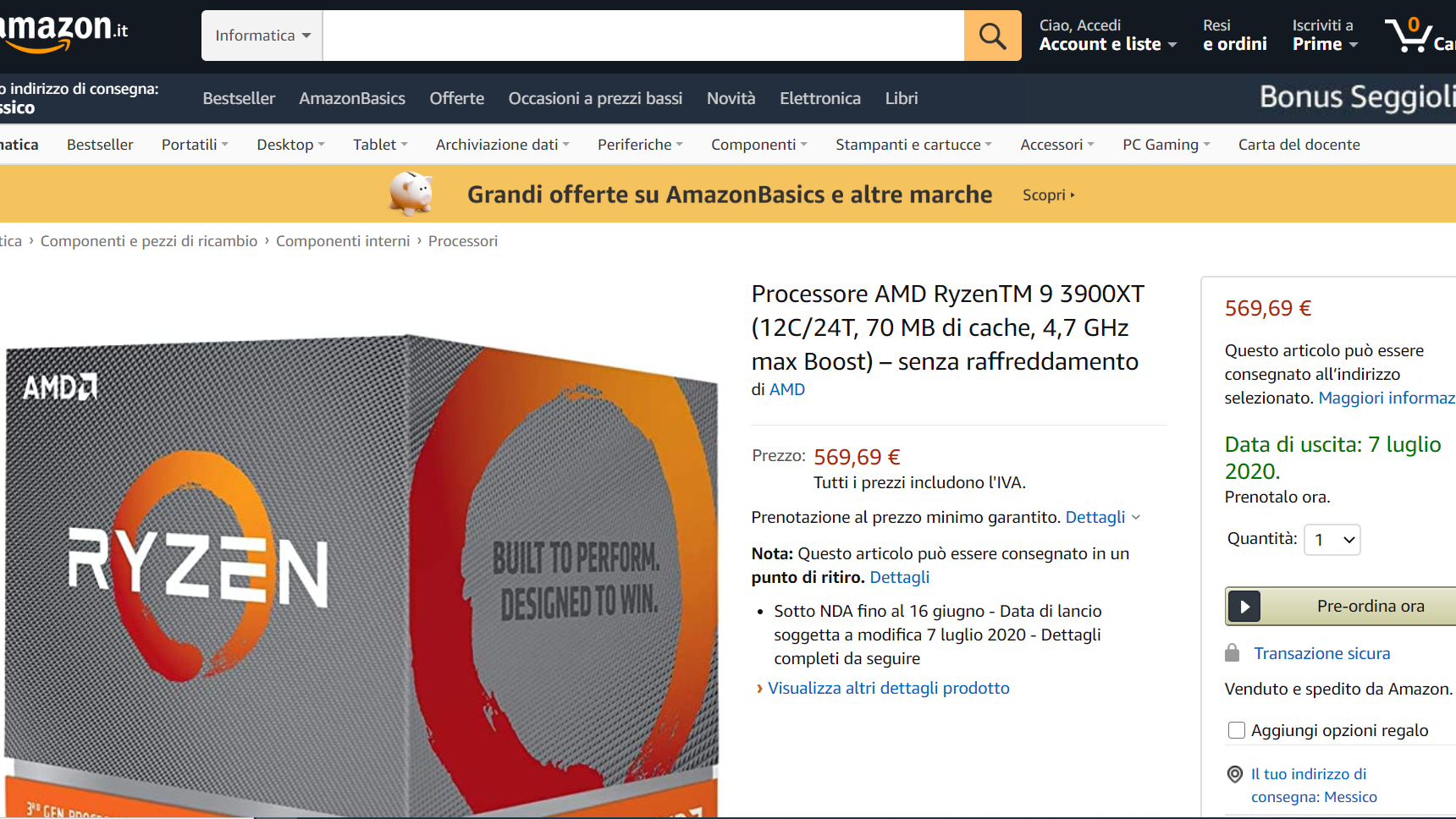 Amazon Italy Reveals AMD Ryzen 9 3900XT, Ryzen 5 3600XT Pricing