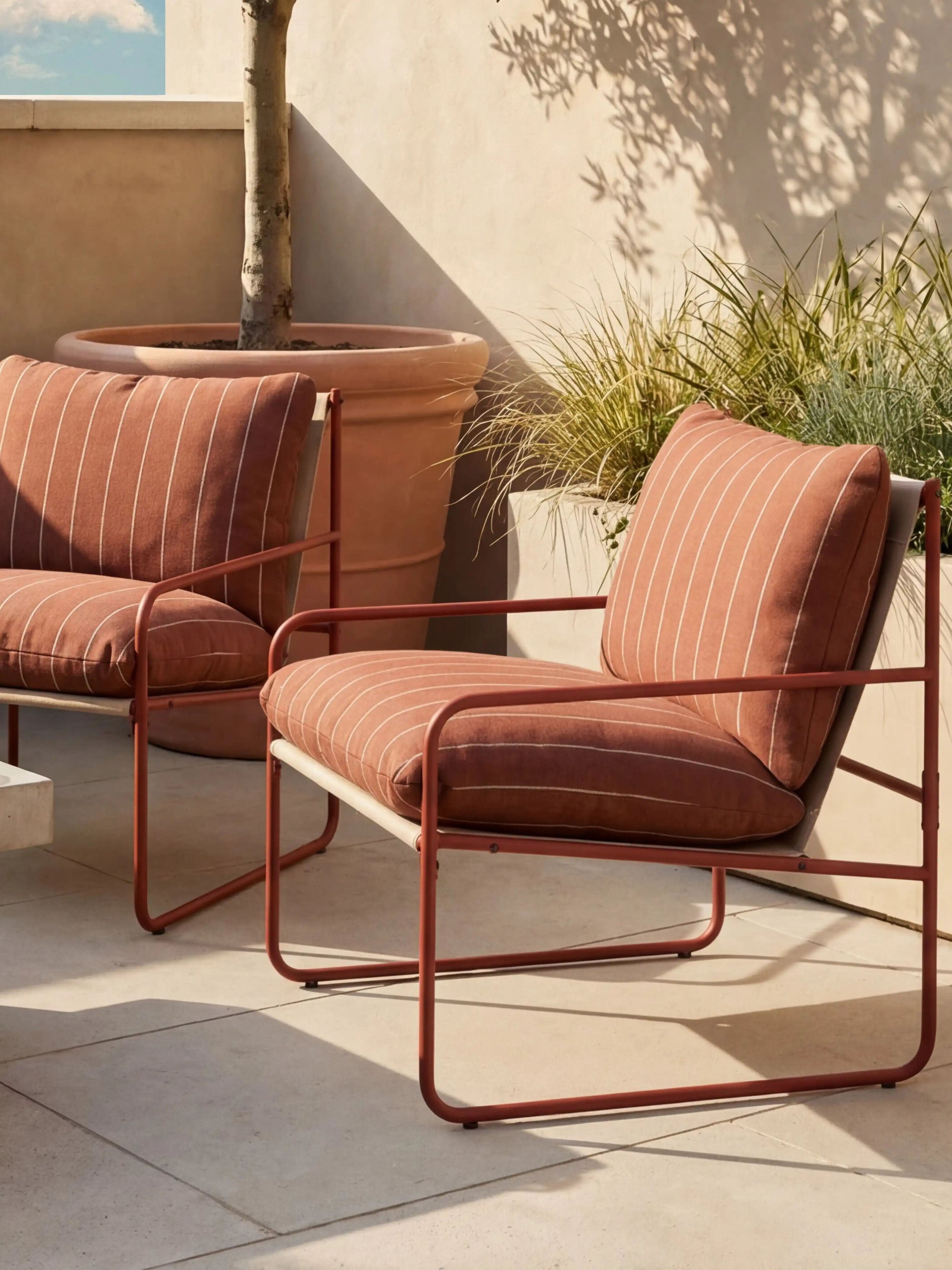 Harris Garden Armchair Set | Rust Red Stripe &amp;amp; Red