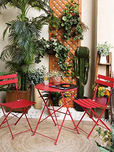 Grand Patio Bistro Set 3 Pieces, Garden Furniture Set, Folding 2 Chairs and 1 Table, Weather-Resistant, Patio Table Chairs for Balcony,yard, Garden (red)