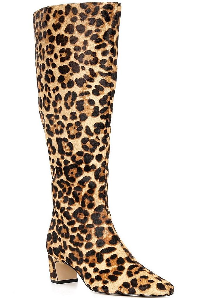 Gianni Bini Weslye Leopard Print Haircalf Snip Toe Kitten Block Heel Boots
