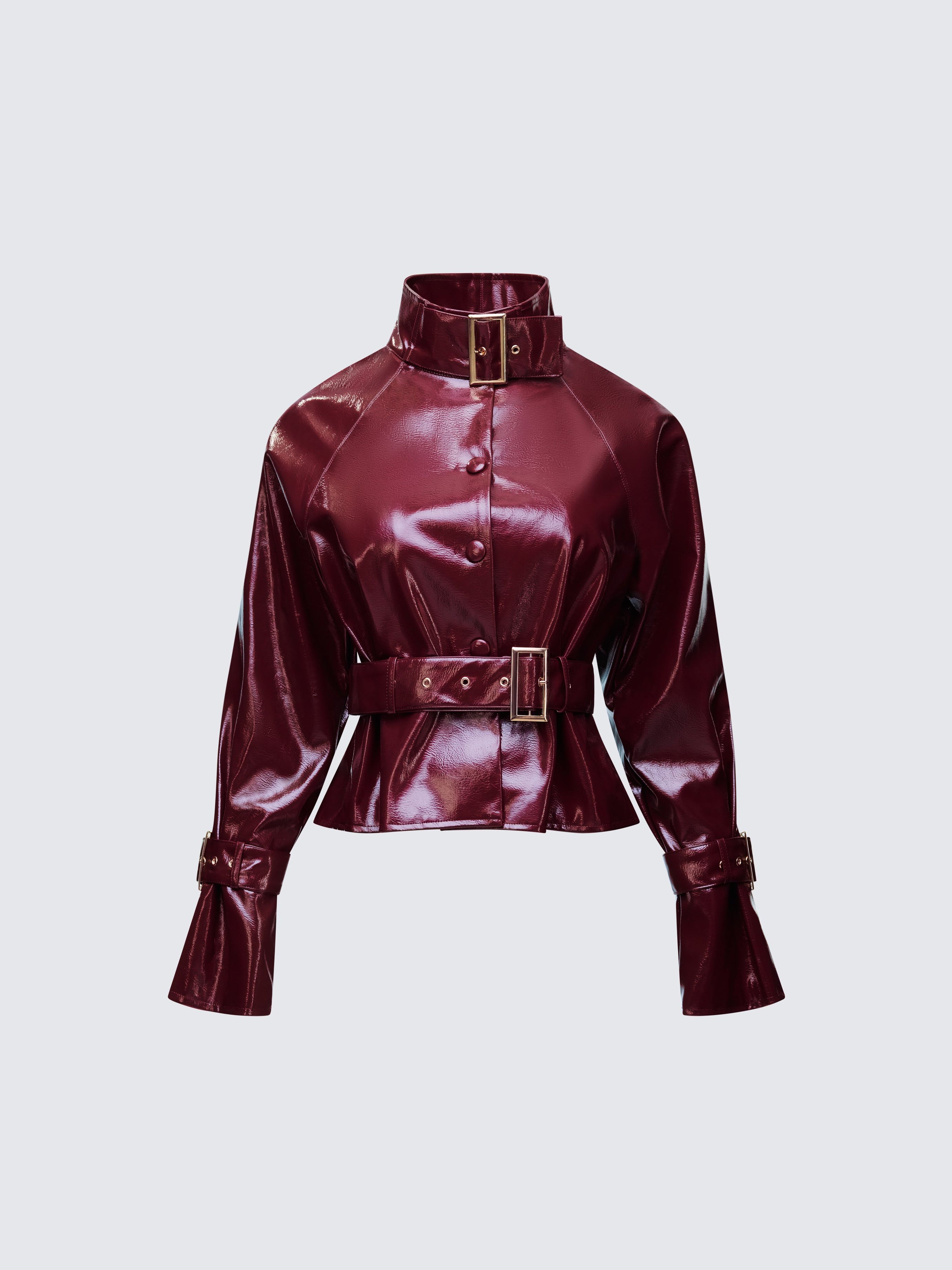 Matilde Plum Vegan Leather Buckle Detail Jacket