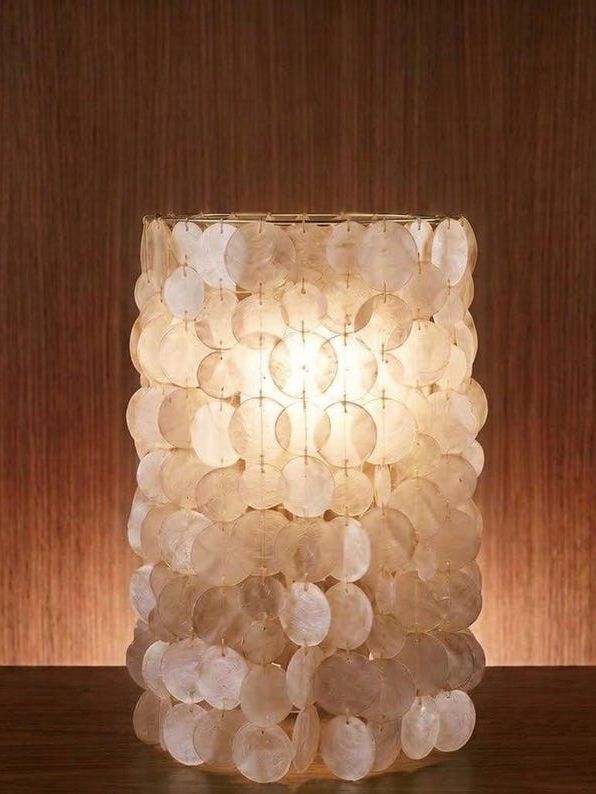 Handmade Capiz Shell Table Lamp, Coastal Bedside Light, Danish Pastel Decor