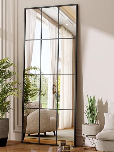 Full-Length Mirror With Grid in Black