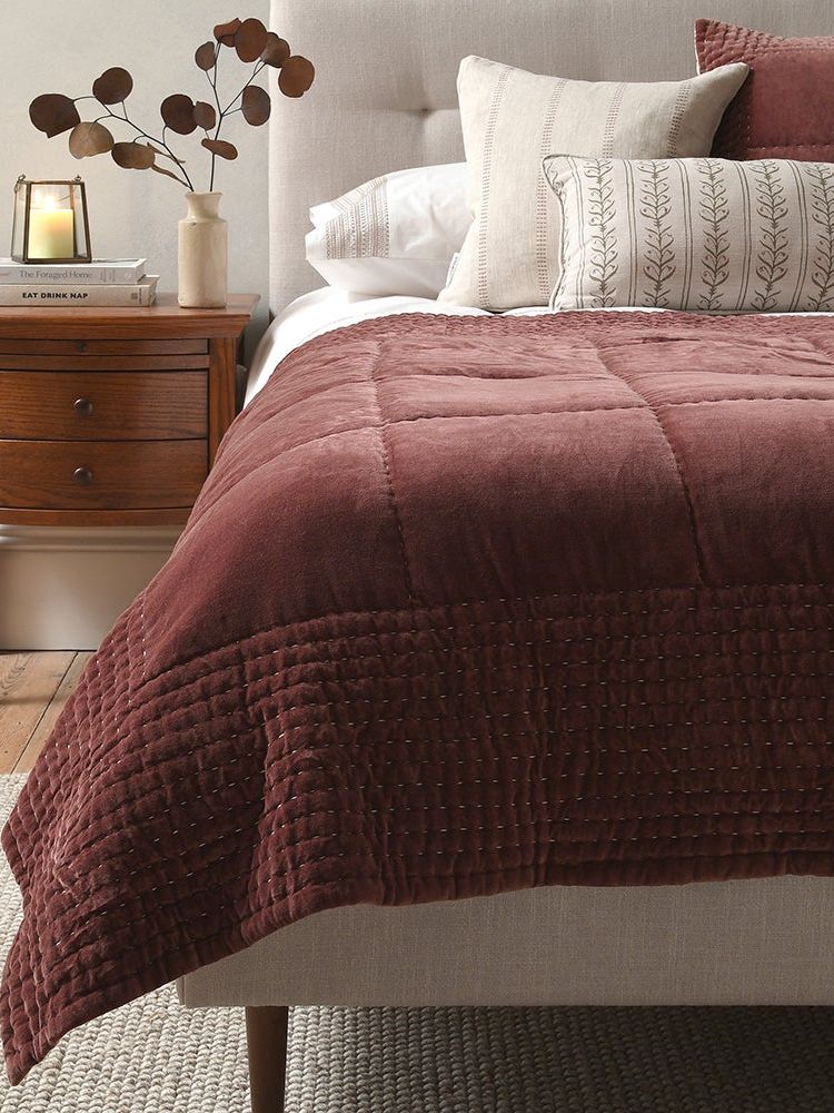 Luxury Cotton Velvet Raspberry Bedspread 250x260cm