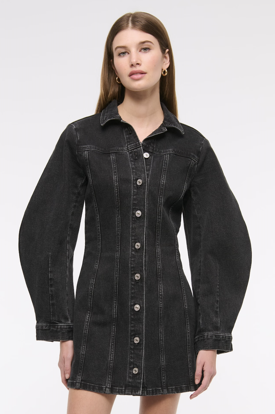 Barrel Sleeve Denim Shirt Dress