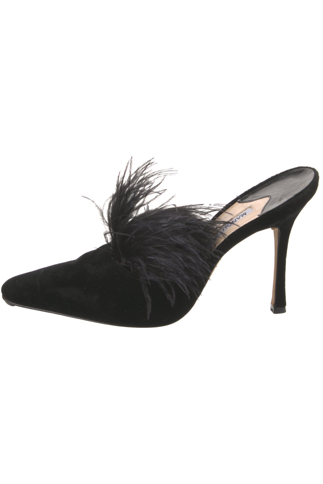 Velvet Feather Trim Mules