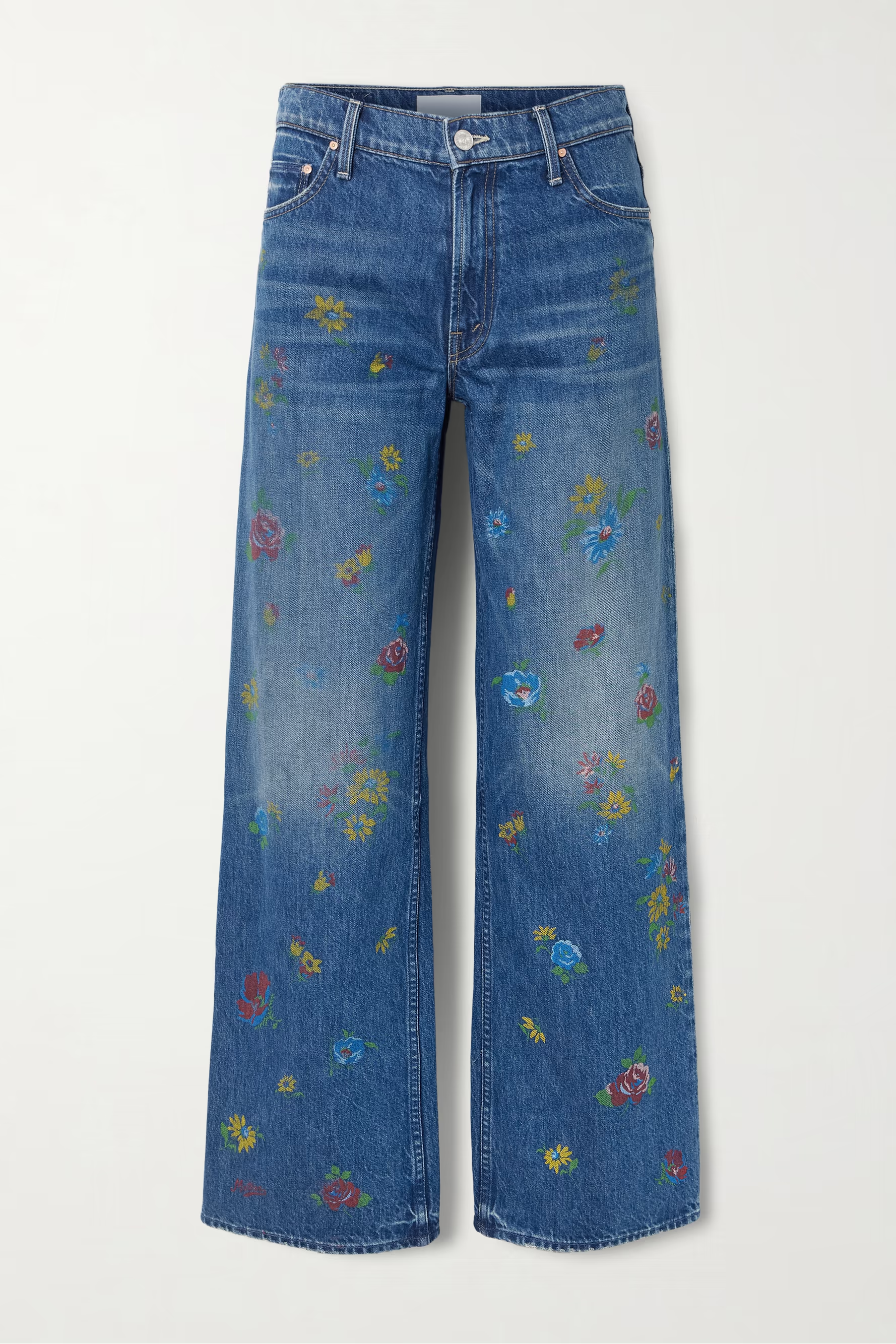 Mother, The Rerun Zip Sneak floral-print high-rise wide-leg jeans