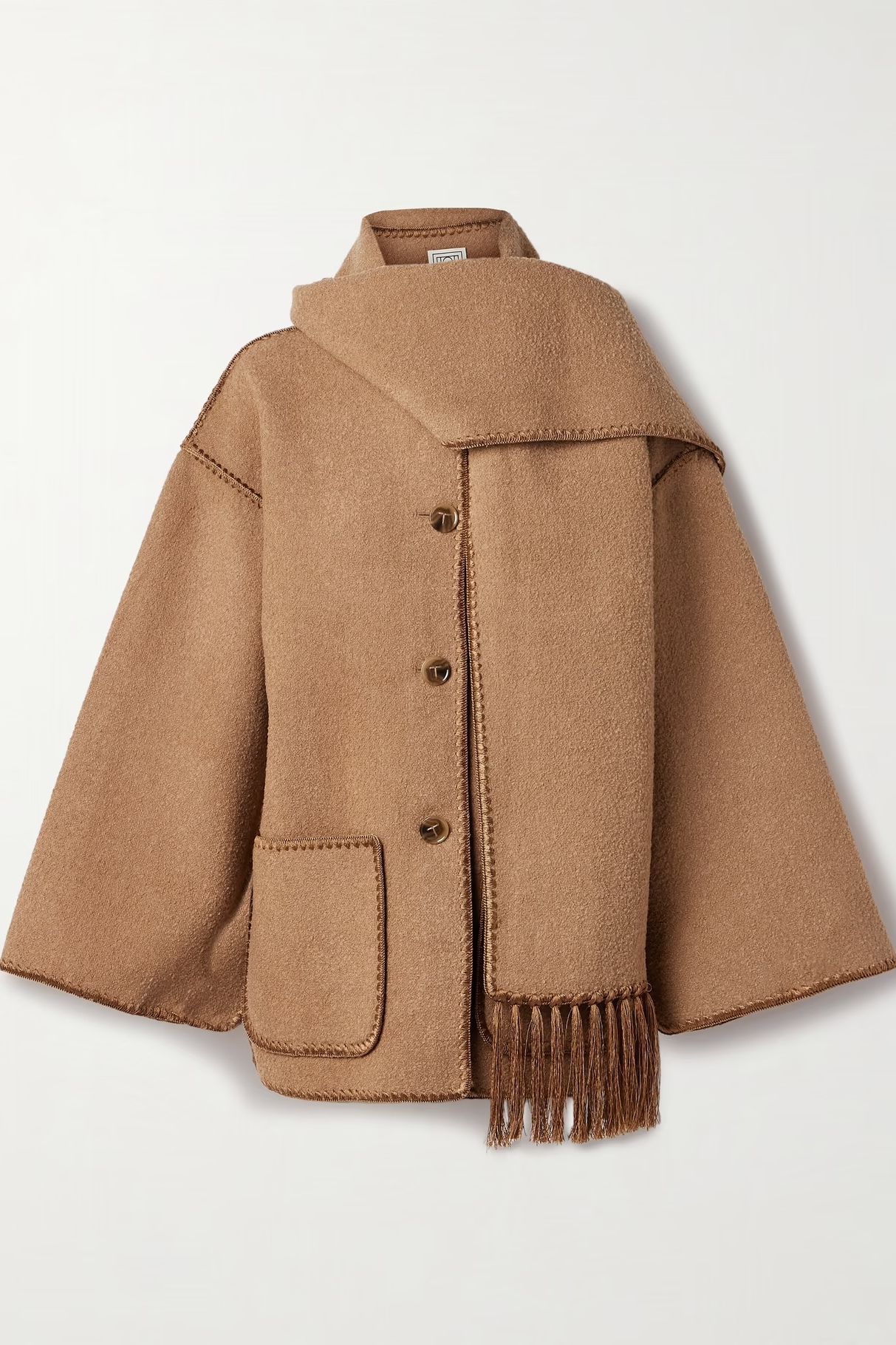 Toteme Draped Fringed Wool-Blend Boucl&amp;eacute; Jacket