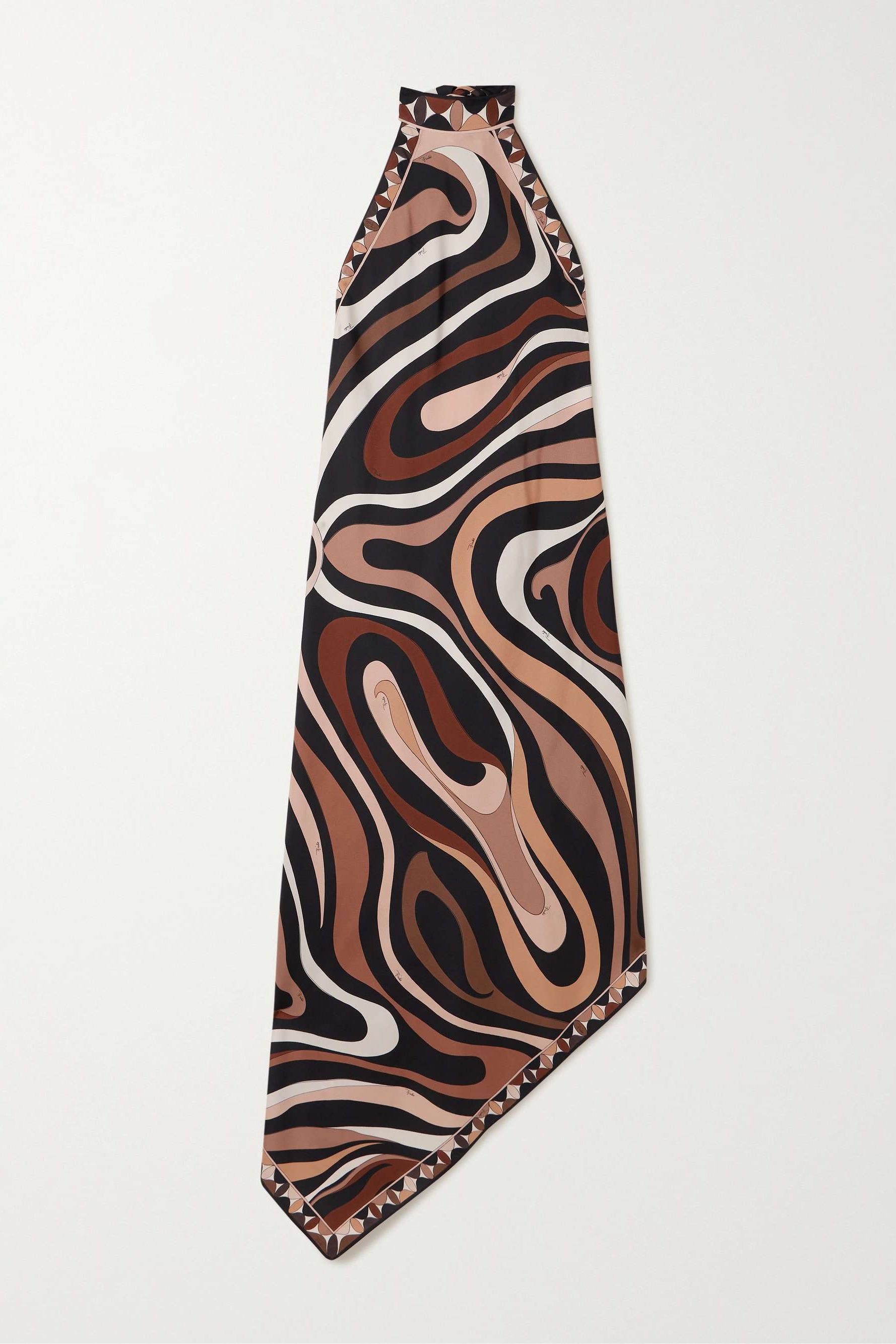 Marmo Asymmetric Printed Silk-Twill Halterneck Dress