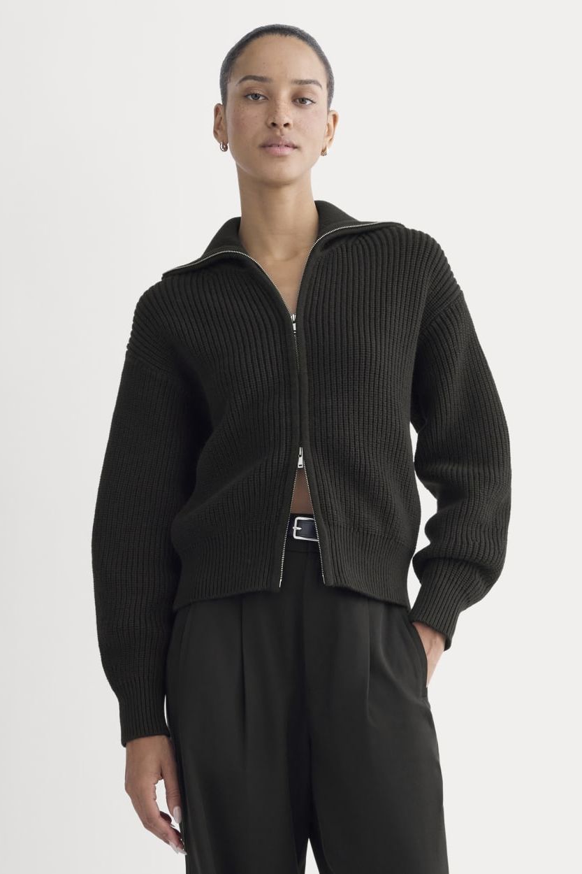 The Full-Zip Sweater in Everyday Cotton | Black - Xxs