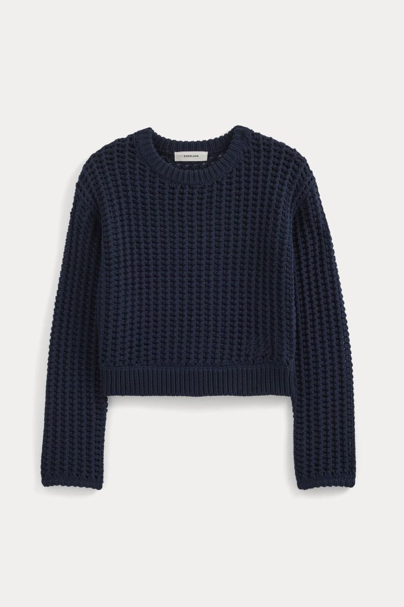 Open-Knit Crew in Elevated Cotton | Navy - Xxs