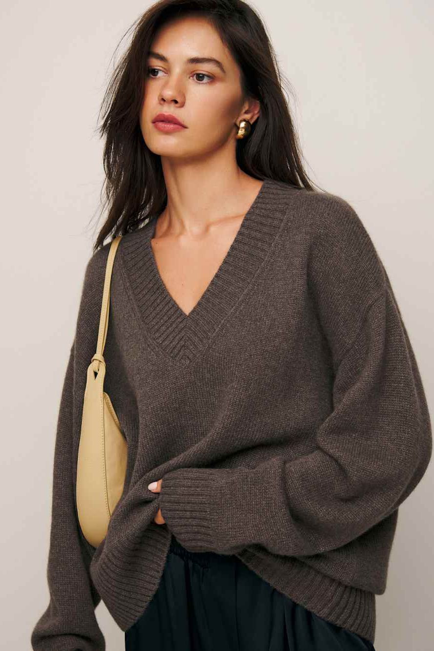 Jadey Cashmere Oversized V-Neck Sweater