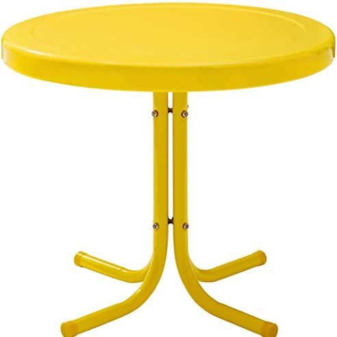 Crosley Furniture Griffith Weather Resistant Retro Metal Outdoor Side Table for Patio, Deck, Porch, Yellow