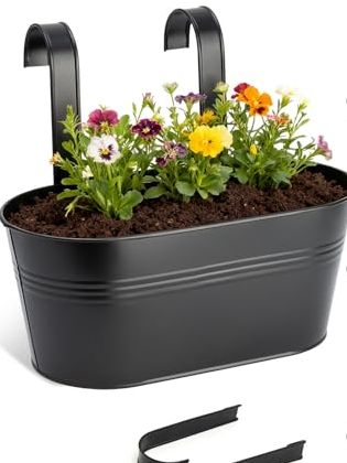 Bamworld Hanging Basket 12 Inch Metal Hanging Plant Pot With Detachable Hooks Outdoor Indoor Hanging Baskets for Garden Balcony Fence Railing Decor Plant Hanger Bucket 4 Pack Black