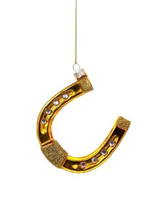 The Bridge Collection Glass Golden Lucky Horseshoe Ornament