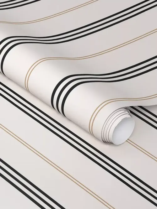 Thin Gray and Tan Ticking Stripe Peel and Stick Wallpaper