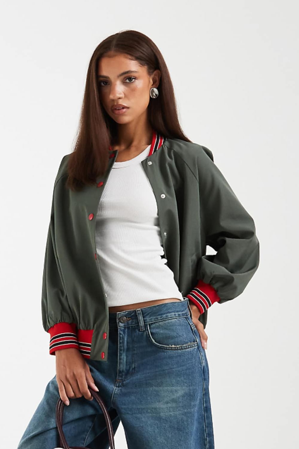 Asos Design Varsity Bomber Jacket in Khaki