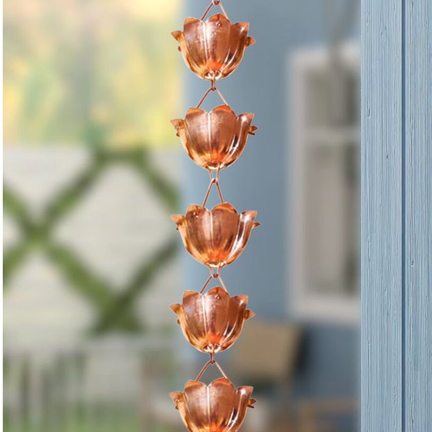 Monarch Rain Chains Pure Copper Lotus Cup Rain Chain Replacement Downspout for Gutters &amp;amp; Reviews | Wayfair