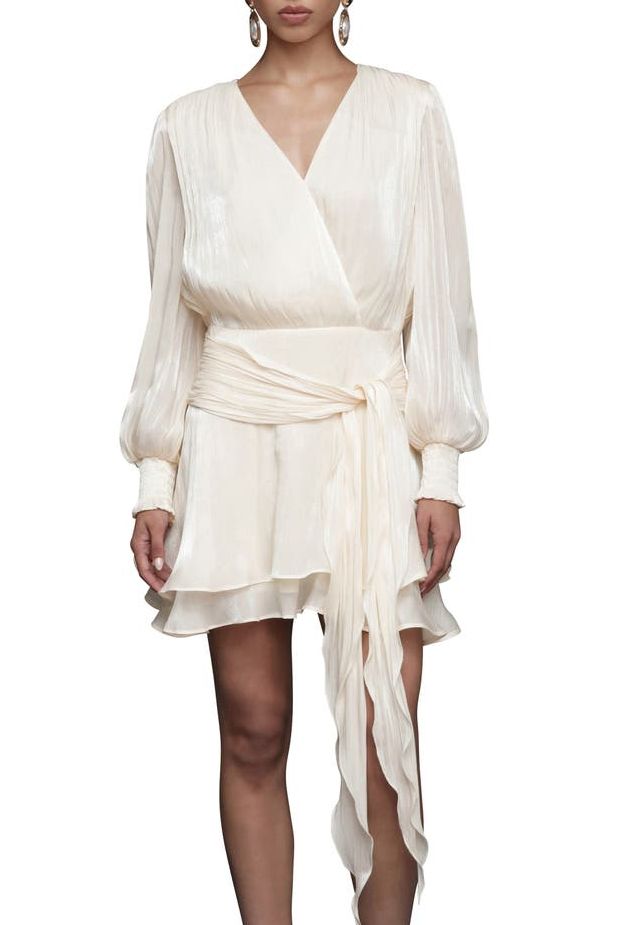 Long Sleeve Faux Wrap Minidress