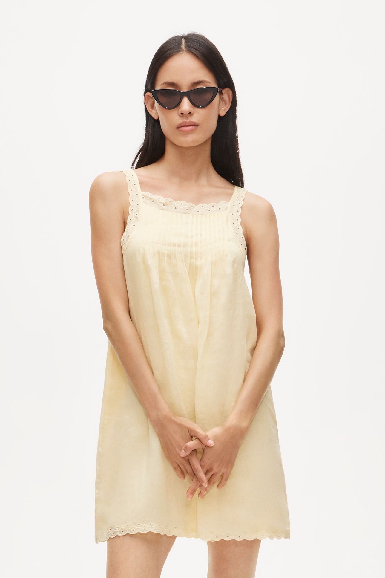 Scallop-Trim Mini Dress in Ramie