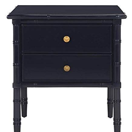 Safavieh Home Mina Modern Coastal 2-Drawer Bamboo Nightstand, 1&#039; X 1&#039;, Navy/gold