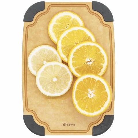 Elihome Essential Series Wood Fiber Cutting Board for Kitchen, Knife Friendly, Dishwasher Safe, Non-Slip Feet, Juice Groove, Reversible, Non-Porous, Eco Friendly, 10"x 7" Small