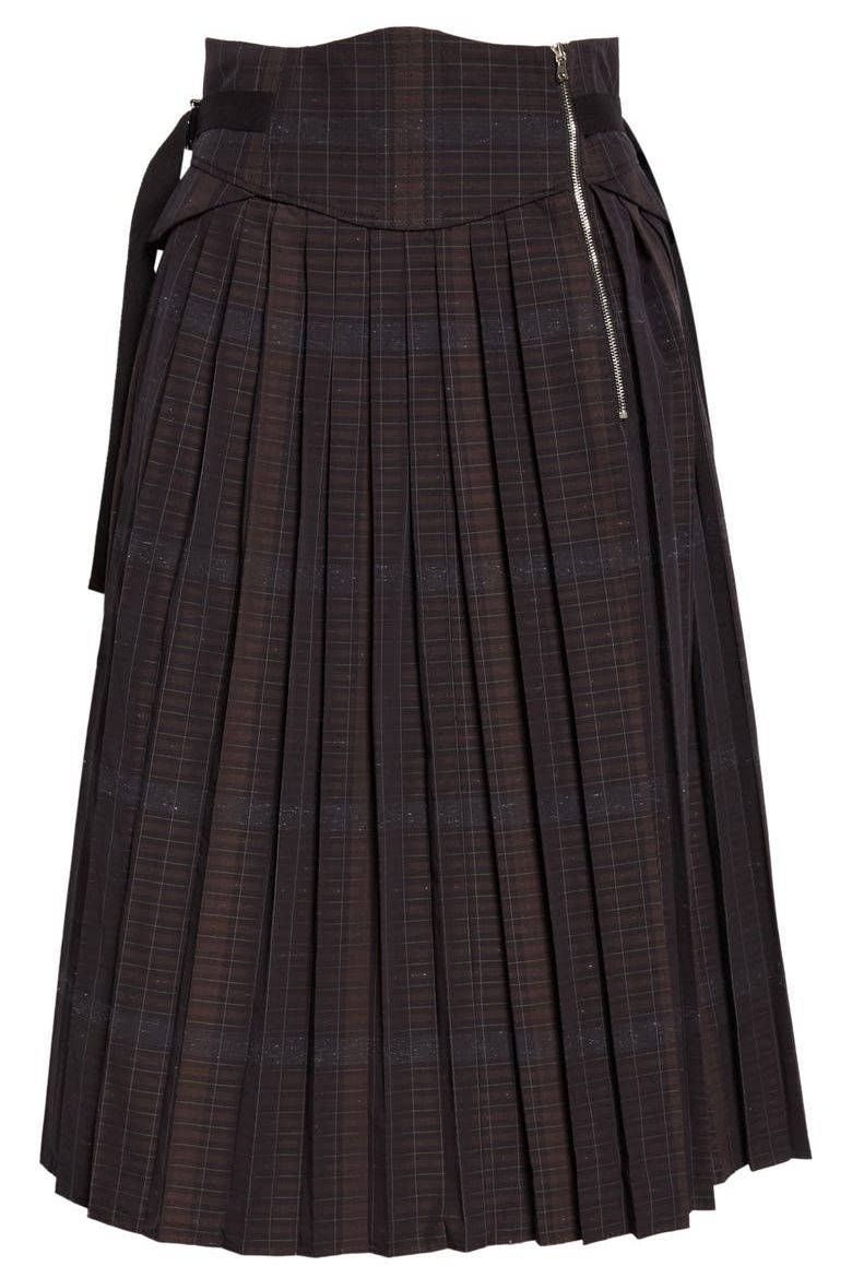 Pleated Plaid Corset Midi Skirt