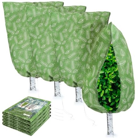 Homimp Plant Covers Freeze Protection,4 Pcs Frost Covers With Zipper Drawstring (31.5" X 47.3") Plant Protection Cover Bags for Outdoor Winter Frost Cold Weather Shrubs Trees Jacket Covers,green Print