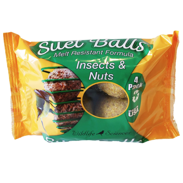 Wildlife Sciences, Wildlife Sciences Suet Balls 24 Pack, 6 Individually Wrapped Packs of 4 Bird Suet Balls (insect and Nuts)