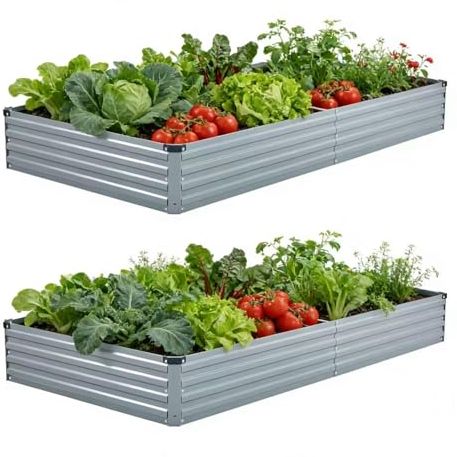 Foxlang 8x4x1ft(2 Pcs) Galvanized Raised Garden Bed,outdoor Planter Box Metal Patio Kit Planting Bed for Vegetables Flowers Herb,gray