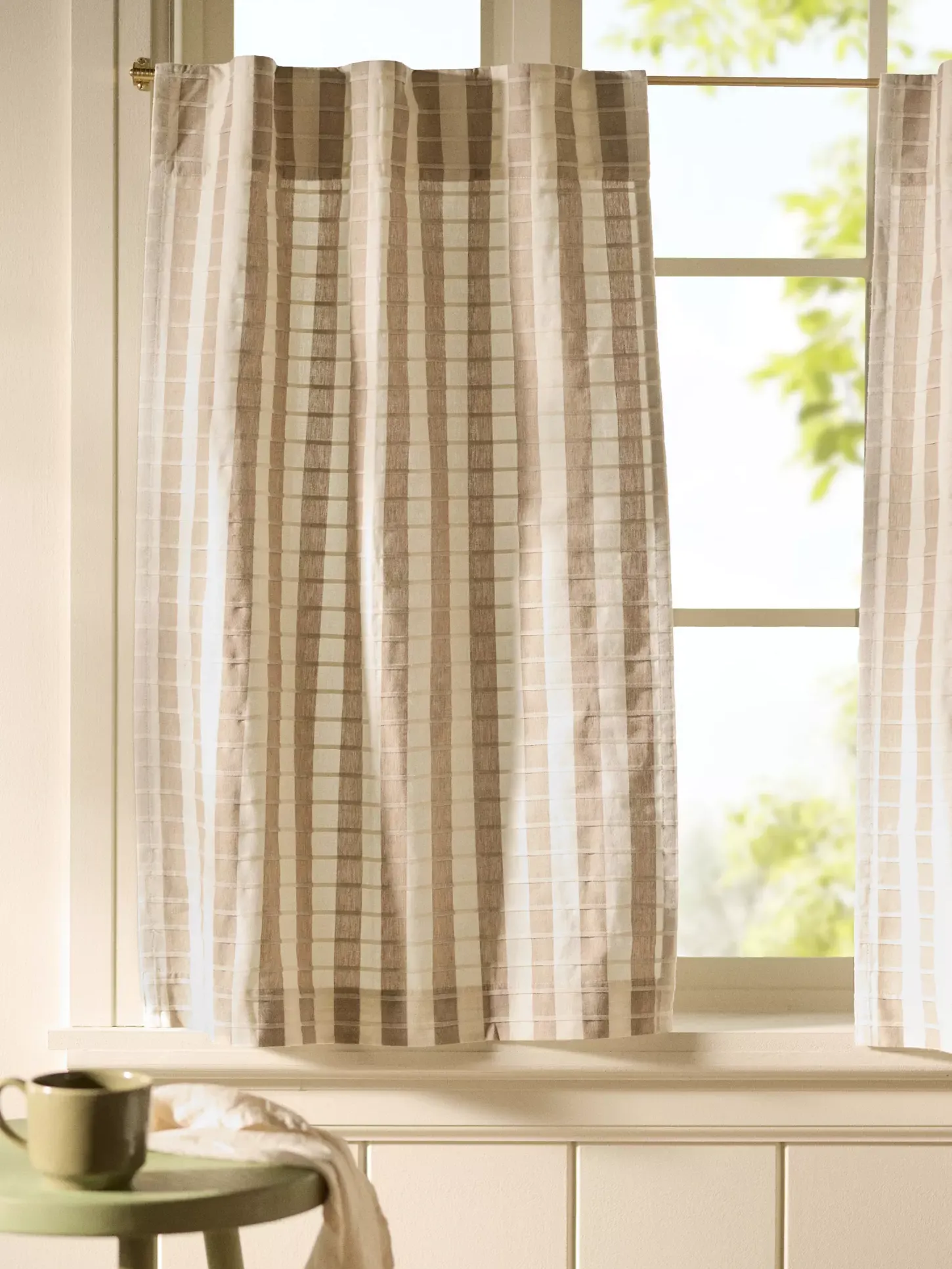 Anthropologie, Cotton Woven Stripe Cafe Curtain, Set of 2