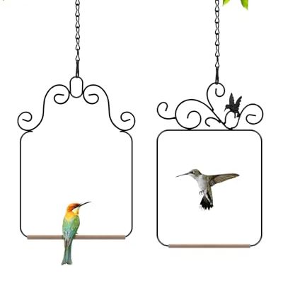 Pacetap Hummingbird Swings and Perches Metal Frame 2 Pack, Wild Bird Swing Outdoor Bird Perch With Wooden Dowel and 2 Hanging Chain for Hanging Indoor, Outdoor, Trunk, Lawn, Patio, Garden (black)