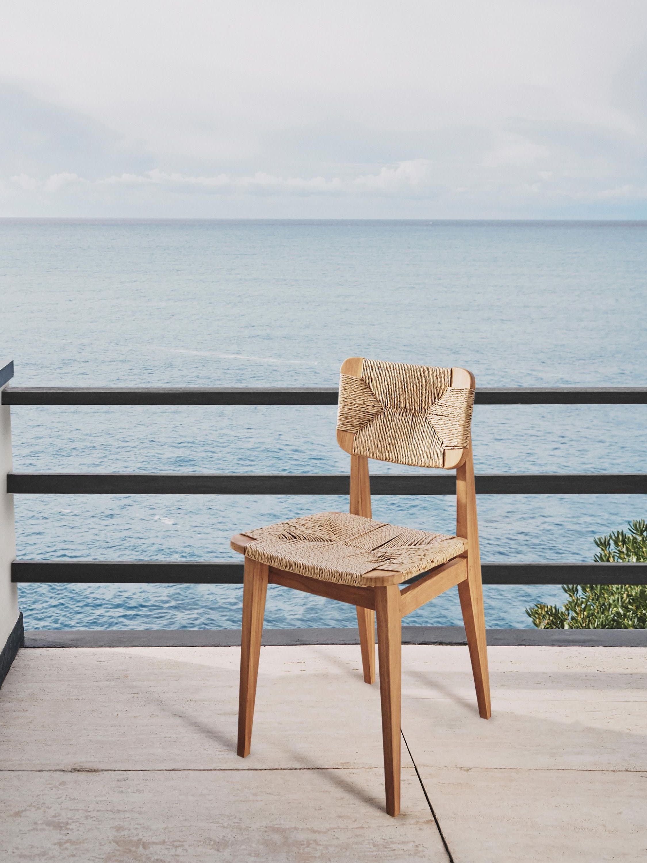 Teak Wood Garden Dining Chair C-Chair With Woven Seat and Backrest