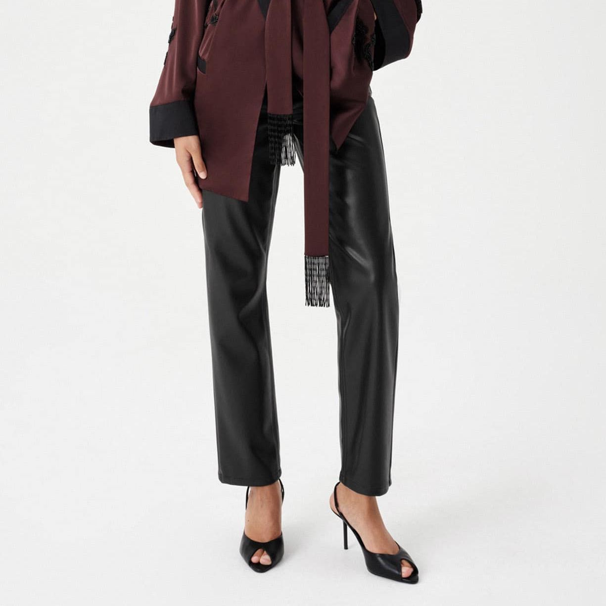 Faux Leather Straight Leg Trousers