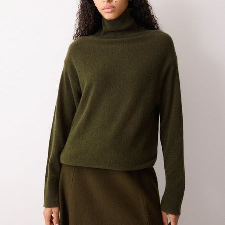 Wool Blend Cocoon Turtle Neck Jumper | Khaki