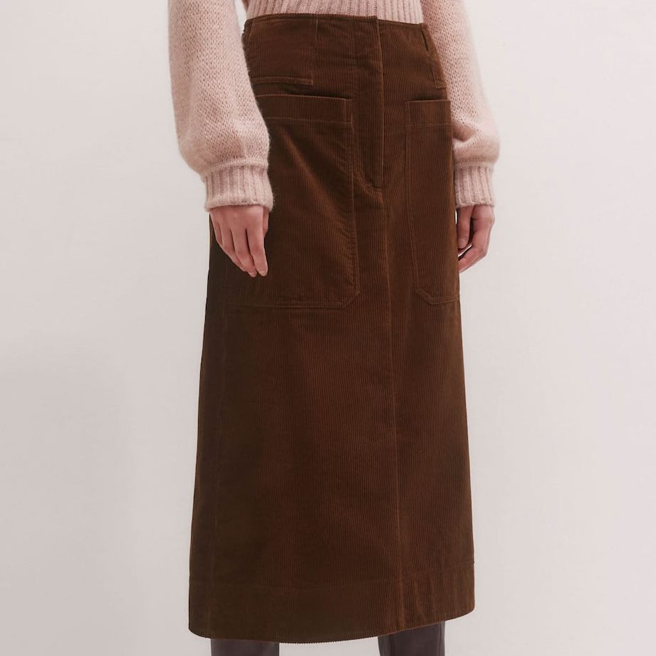 ME+EM Chestnut Brown A-Line Cord Skirt