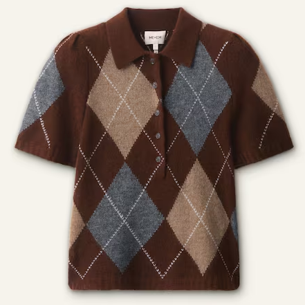 ME+EM, Argyle Knit Polo Tee