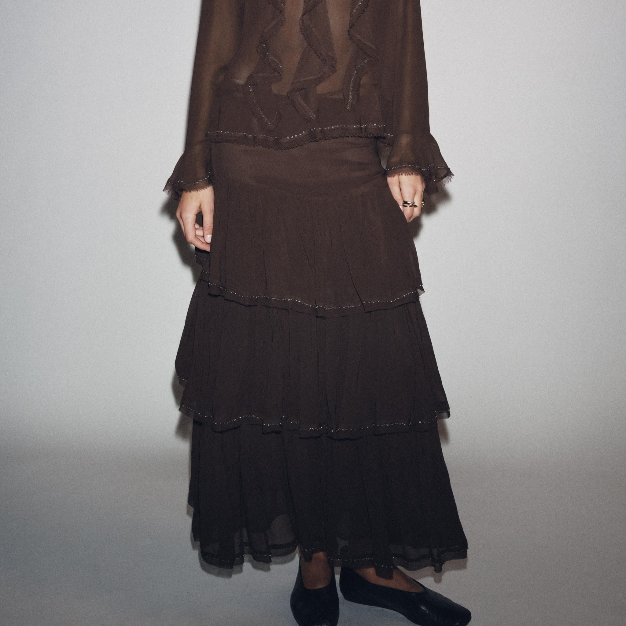 Zw Collection Beaded Ruffled Skirt