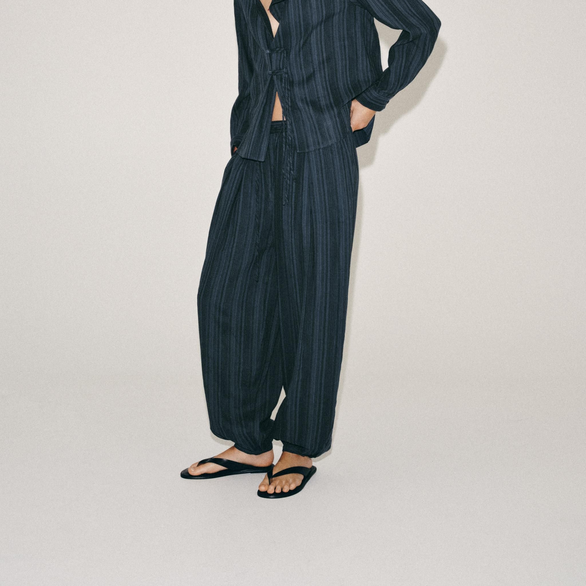 Zw Collection Striped Sarouel Trousers - Indigo - Xs